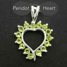 Load image into Gallery viewer, Peridot Pendant | 15 Faceted Rounds of Peroidt in a Heart | 925 Sterling Silver|  Claw Set | Open Back | Overcome nervous tension | Joyful Heart | Genuine gems from Crystal Heart Melbourne Australia since 1986