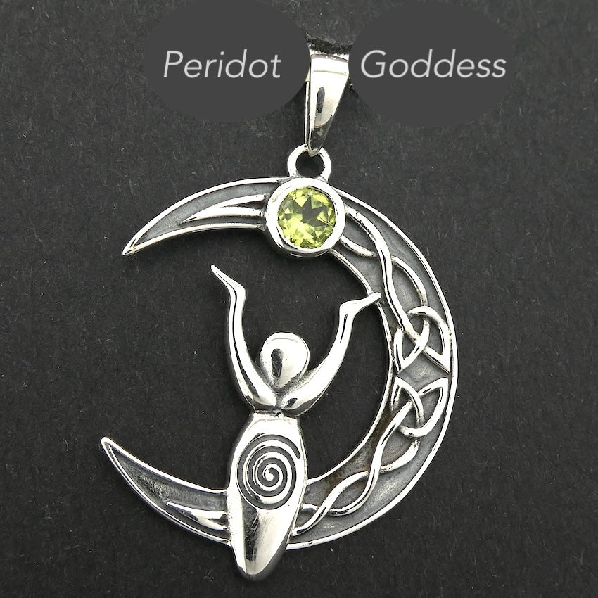 Peridot Pendant, Moon Goddess, 925 Sterling Silver, r8