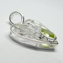 Load image into Gallery viewer, Peridot Pendant | Faceted Oval in Ornate Heart | 925 Sterling Silver|  Bezel Set | Open Back | Overcome nervous tension | Joyful Heart | Genuine gems from Crystal Heart Melbourne Australia since 1986