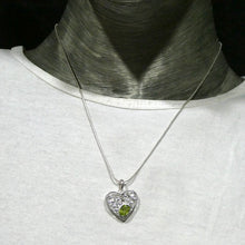 Load image into Gallery viewer, Peridot Pendant | Faceted Oval in Ornate Heart | 925 Sterling Silver|  Bezel Set | Open Back | Overcome nervous tension | Joyful Heart | Genuine gems from Crystal Heart Melbourne Australia since 1986