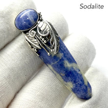 Load image into Gallery viewer, Sodalite Pendant | Single point with Oval Cabochon above | 925 Sterling Silver | Organic hand crafted Silver leaf and tendrils | Mental balance and enlightenment | Sagittarius | Genuine Gems from Crystal Heart Melbourne Australia since 1986