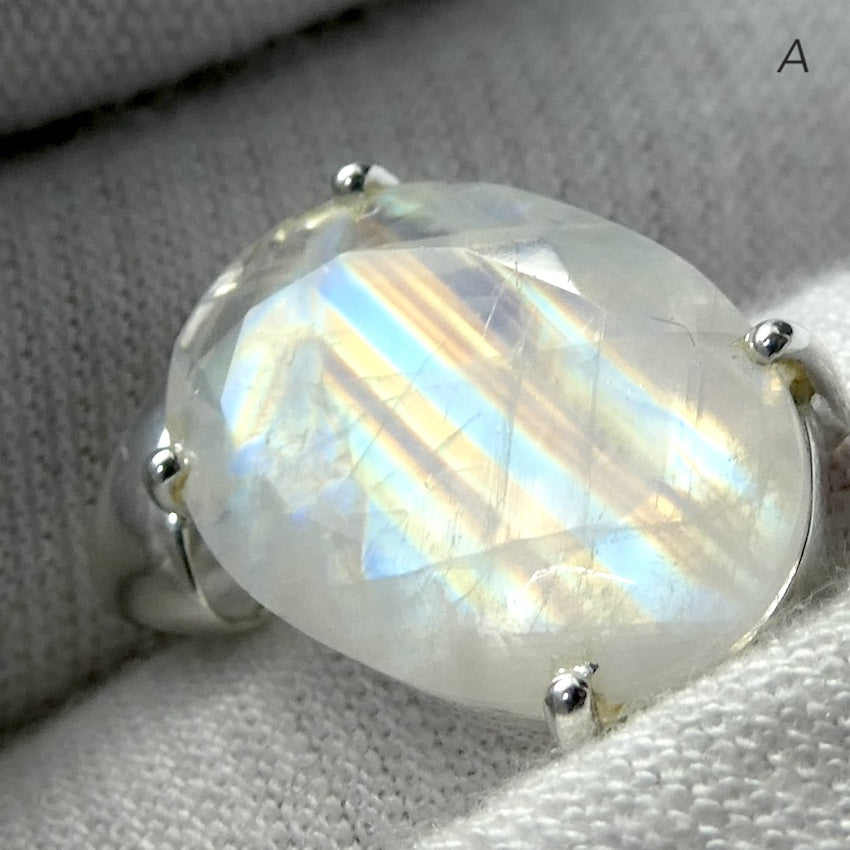 Natural Rainbow Moonstone Pendant | Blue Flash |  Golden Flash  | Faceted Oval | 925 Sterling Silver | Claw Set | Open Back | Cancer Libra Scorpio Stone | Genuine Gems from Crystal Heart Melbourne Australia 1986