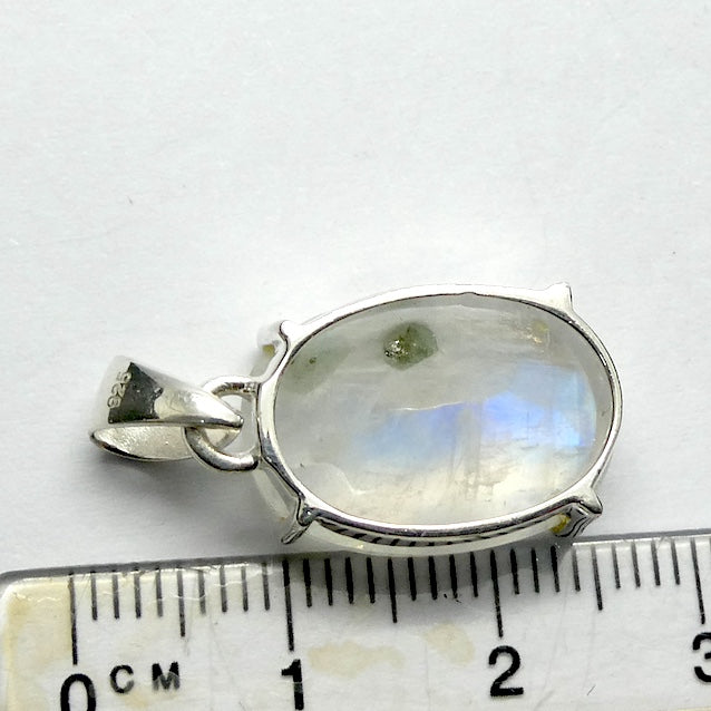Natural Rainbow Moonstone Pendant | Blue Flash |  Golden Flash  | Faceted Oval | 925 Sterling Silver | Claw Set | Open Back | Cancer Libra Scorpio Stone | Genuine Gems from Crystal Heart Melbourne Australia 1986