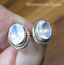 Load image into Gallery viewer, Rainbow Moonstone Stud Earrings | Faceted Ovals | 925 Sterling Silver | Nice Blue Flash | | Genuine Gems from Crystal Heart Melbourne Australia since 1986