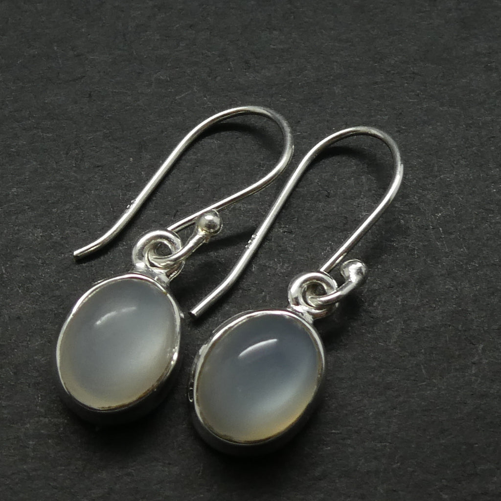 Moonstone Hook Earrings | Cabochon Ovals | 925 Sterling Silver | Stepped Bezel Setting | Genuine Gems from Crystal Heart Melbourne Australia since 1986