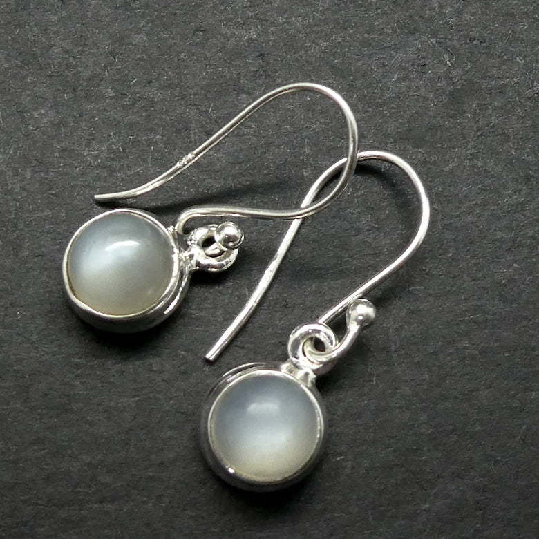 Moonstone Hook Earrings | Cabochon rounds | 925 Sterling Silver | Stepped Bezel Setting | Genuine Gems from Crystal Heart Melbourne Australia since 1986