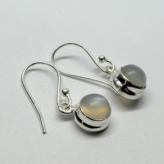 Moonstone Hook Earrings | Cabochon rounds | 925 Sterling Silver | Stepped Bezel Setting | Genuine Gems from Crystal Heart Melbourne Australia since 1986
