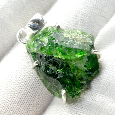 Chrome Diopside Raw Nugget Pendant | 925 Sterling Silver | Open Back | Vivid Green Translucent Gemstone | High Vibration Powerful Heart Healing & Transformation  | Genuine Gems from Crystal Heart Melbourne Australia since 1986