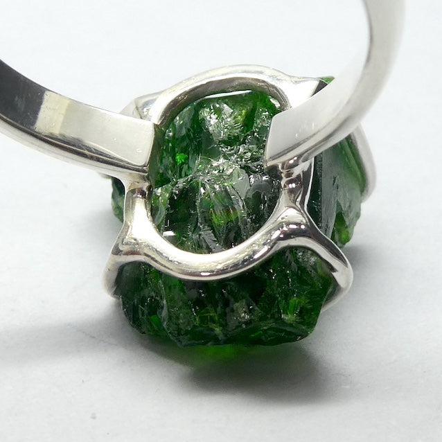 Chrome Diopside Ring | Raw Uncut Natural Nugget | Vibrant Green | 925 Sterling Silver | Claw Set | Open Back | Strong Signet Style | US Size 8 | AUS or UK size P1/2 | Genuine Gems from  Crystal Heart Melbourne Australia since 1986