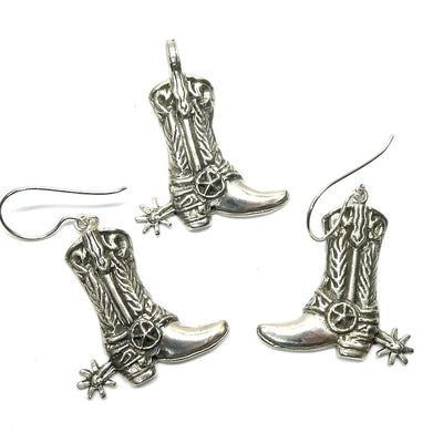 Cowboy Boot | Earring and Pendant | 925 Sterling Silver | Fine Detail | Crystal Heart Melbourne Australia since 1986 