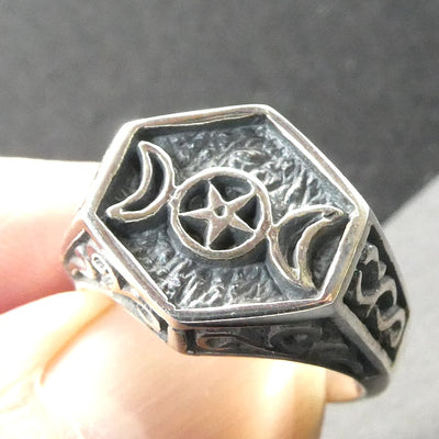 Silver Pentacle  Ring | Moon Phases | Celtic | Talisman | 925 Sterling Silver | Wisdom and Protection & Harmony | Crystal Heart Melbourne Australia since 1986