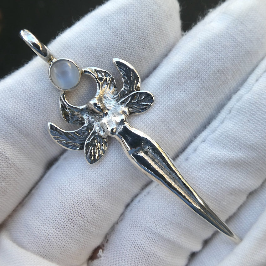 Pendant Faery Goddess with Moonstone, 925 Sterling Silver