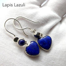 Load image into Gallery viewer, Lapis Lazuli Earrings | Carved puff Hearts | Lovely Colour | 925 Sterling Silver | Deep Royal Blue | Genuine gems from Crystal Heart Melbourne Australia since 1986