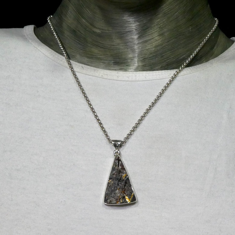 Astrophyllite Crystal Cluster Natural Druse Pendant | 925 Sterling silver | Metallic gold bronze | Star-Leaf | Scorpio | Feldspar Matrix | Genuine Gemstones from Crystal Heart Melbourne since 1986