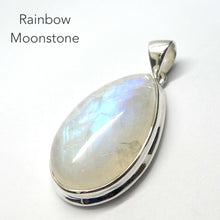Load image into Gallery viewer, Natural Rainbow Moonstone Pendant | Large Teardrop Cabochon | 925 Sterling Silver | Strong Blue Flash | Emotional Liberation | Genuine Gems from Crystal Heart Melbourne Australia 1986