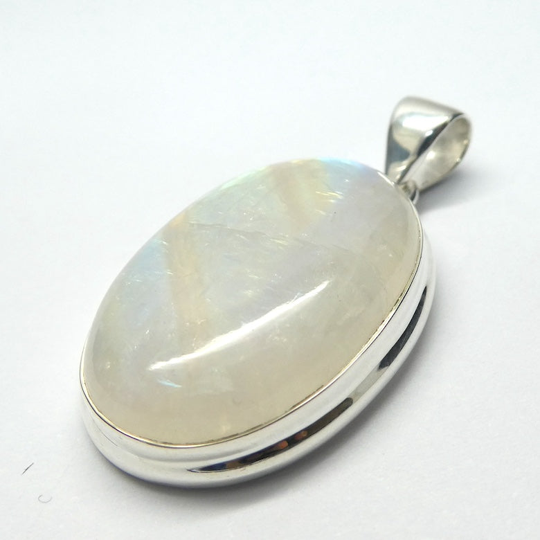 Natural Rainbow Moonstone Pendant | Large Oval Cabochon | 925 Sterling Silver | Strong Blue Flash | Emotional Liberation | Genuine Gems from Crystal Heart Melbourne Australia 1986