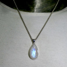 Load image into Gallery viewer, Natural Rainbow Moonstone Pendant | Large Teardrop Cabochon | 925 Sterling Silver | Strong Blue Flash | Emotional Liberation | Genuine Gems from Crystal Heart Melbourne Australia 1986