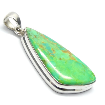 Green Turquoise Pendant, Mojave, Freeform Cabochon, 925 Sterling Silver, r3