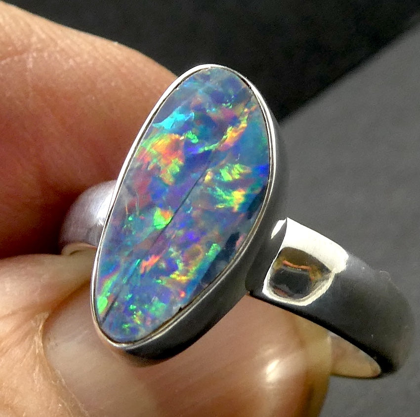 Australian Opal Ring, Doublet, 925 Sterling Silver, Size