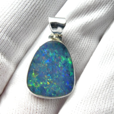 Opal Doublet Pendant | 925 Sterling Silver | Oval | Green Red Blue Flashes | Genuine Gems from Crystal Heart Melbourne Australia since 1986