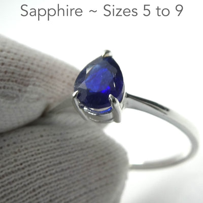 Sapphire Ring | Dainty Faceted Teardrop | 925 Sterling Silver | US Size 5 | 6 | 7 | 8 |  Genuine Gems from Crystal Heart Melbourne Australia since 1986