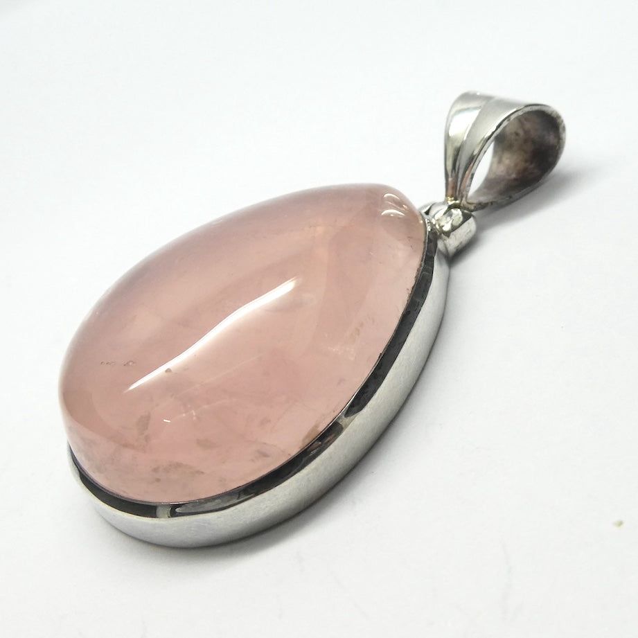 Rose Quartz Pendant, Cabochon Teardrop, 925 Sterling Silver, g3