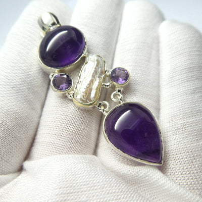 Amethyst Gemstone Pendant with natural Biwa Pearl | Lovely colour consistency and translucency | 925 Sterling Silver | Star Stone Taurus Libra  | Genuine Gemstones from Crystal Heart Melbourne since 1986 