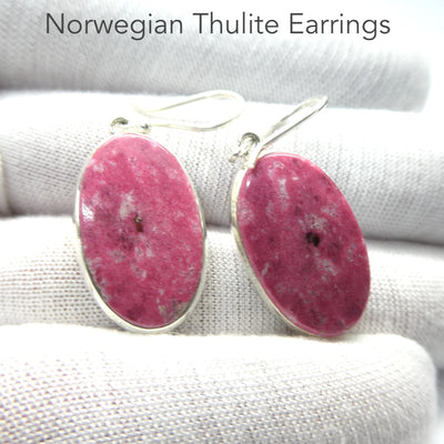 Thulite (Rosaline) Earrings | Oval Cabochons | 925 Sterling Silver | Bezel set | open back | Perfect deep pinkish red Zoisite variety from Norway | Healing Nurturing Relationship Emotional Trauma | Public speaking | Genuine Gems from Crystal Heart Melbourne Australia since 1986