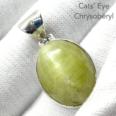 Cat's Eye Chrysoberyl Pendant | Bright Yellow with hint of Green  | 925 Sterling Silver | Simple well made setting | Bezel Set | Open Back | Energise | Protect | Focus Thought | Positive | Genuine Gems from Crystal Heart Melbourne Australia since 1986
