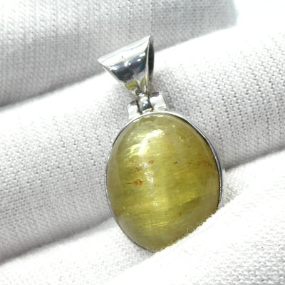 Cat's Eye Chrysoberyl Pendant | Bright Yellow with hint of Green  | 925 Sterling Silver | Simple well made setting | Bezel Set | Open Back | Energise | Protect | Focus Thought | Positive | Genuine Gems from Crystal Heart Melbourne Australia since 1986
