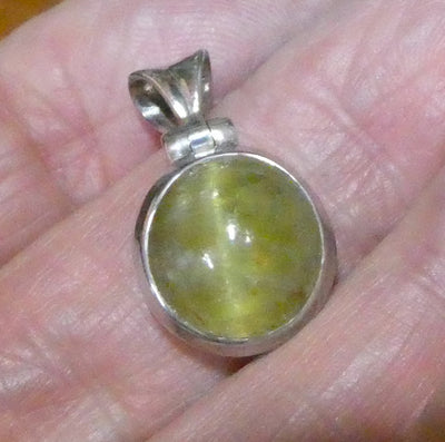 Cat's Eye Chrysoberyl Pendant | Bright Yellow with hint of Green  | 925 Sterling Silver | Simple well made setting | Bezel Set | Open Back | Energise | Protect | Focus Thought | Positive | Genuine Gems from Crystal Heart Melbourne Australia since 1986
