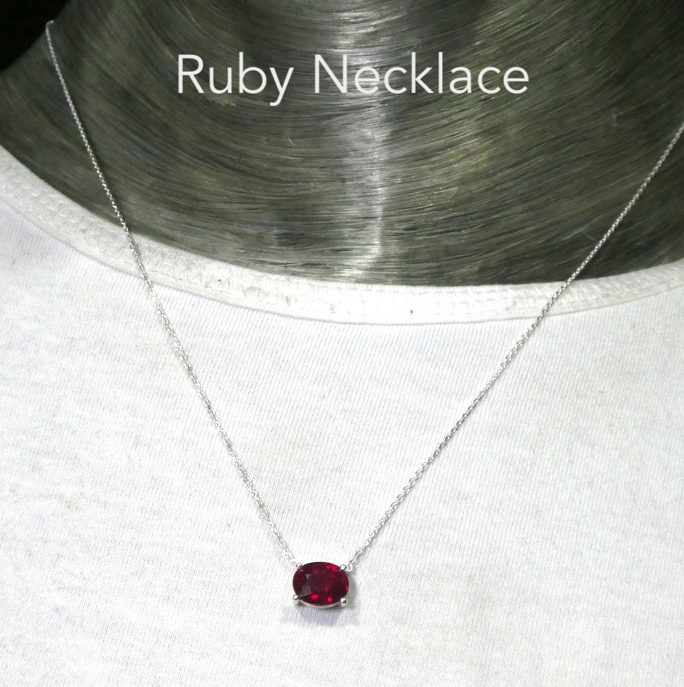 Ruby Necklace | Solo Faceted Oval  in Fine Chain | Good transparency and color | 925 Sterling Silver | Open Back | Genuine Gems at Crystal Heart Australia est1986