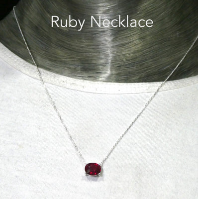 Ruby Necklace | Solo Faceted Oval  in Fine Chain | Good transparency and color | 925 Sterling Silver | Open Back | Genuine Gems at Crystal Heart Australia est1986