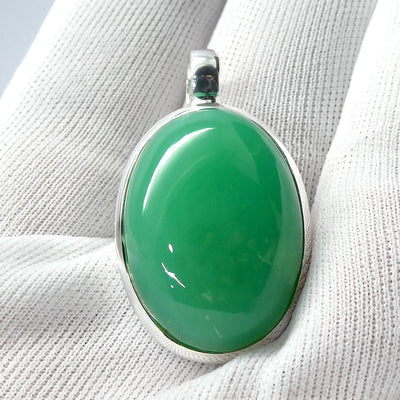 Chrysoprase Pendant | Teardrop Cabochon | 925 Sterling Silver | Perfect Apple Green Good Translucency | AKA Australian Jade | Empowering healer | Genuine Gemstones from Crystal Heart Melbourne Australia since 1986