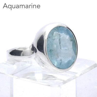 Aquamarine Ring | Faceted Oval | Fine 925 Sterling Silver | US Size 8.75 | AUS Size R | Genuine Gems from Crystal Heart Melbourne Australia since 1986