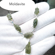 Load image into Gallery viewer, Moldavite Necklace | 6 nice Moldavite nuggets | Natural Freeform Shapes | 925 Sterling Silver | Inspiration | Energy | Intense personal transformation | Genuine Gems from Crystal Heart Australia since 1986