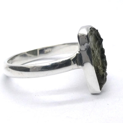 Raw Natural Moldavite Ring | 925 Sterling Silver | Bezel Set | Open back | US Size 7 | Aus Size N1/2 | Green Obsidian | Chechya | Intense Personal Heart Transformation | Scorpio Stone | Genuine Gems from Crystal Heart Melbourne Australia since 1986