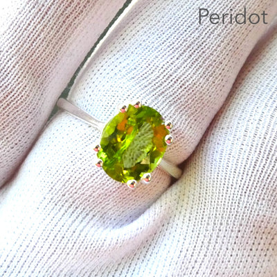 Peridot Ring | Faceted Oval | Clear Apple Green | 925 Sterling Silver | Claw set | US Ring Size 6, 8, 9 or 10 |  Crystal Heart Melbourne Australia since 1986