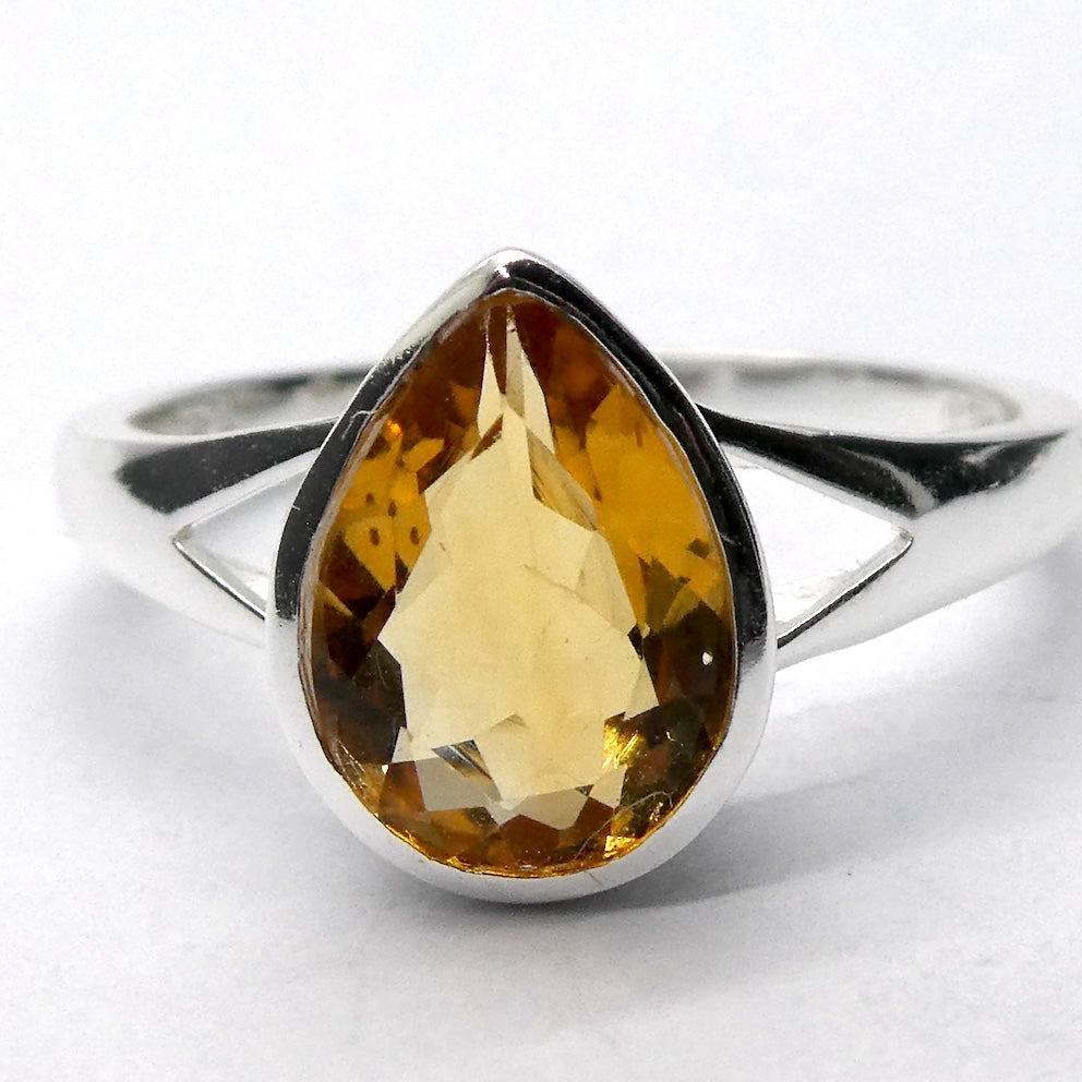 Citrine Ring | Faceted Teardrop | 925 Sterling Silver | Bezel Set |  US Size 6, 7, 8, 9, 10 | | Abundant Energy Repel Negativity | Engender Confidence | Aries Gemini | Leo | Genuine Gems from Crystal Heart Melbourne Australia  since 1986

