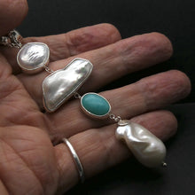 Load image into Gallery viewer, Freshwater Baroque Pearl Necklace | 925 Sterling Silver | Lovely Lustre | 7 Coin Pearls | Baroque Pearl Hanger | Amazonite | | Genuine Gems from Crystal Heart Melbourne Australia since 1986
