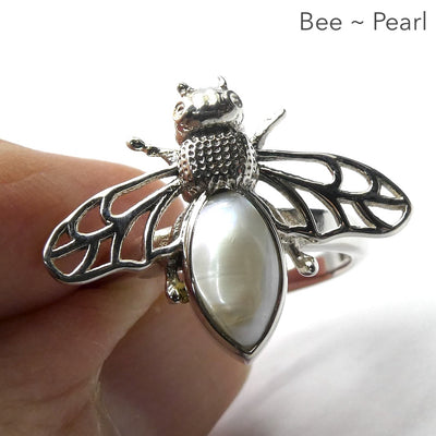 Freshwater Pearl Ring & Earrings | Bee Motif | 925 Sterling Silver | Genuine Gems from Crystal Heart Melbourne Australia since 1986
