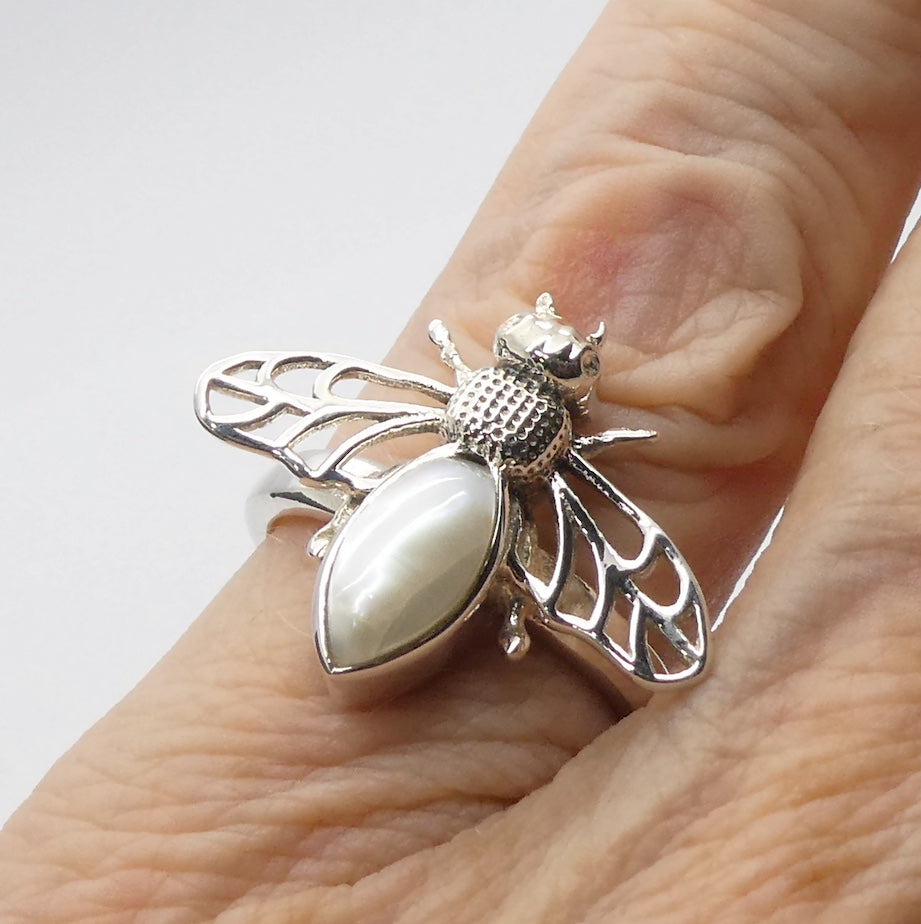 Freshwater Pearl Ring & Earrings | Bee Motif | 925 Sterling Silver | Genuine Gems from Crystal Heart Melbourne Australia since 1986
