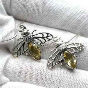 Sterling Silver Natural Citrine Bee Earrings