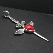 Load image into Gallery viewer, kt Garnet Dagger Pendant Transfixing Winged Heart, 925 Sterling Silver