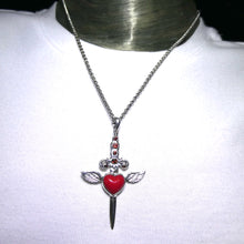 Load image into Gallery viewer, kt Garnet Dagger Pendant Transfixing Winged Heart, 925 Sterling Silver