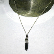Load image into Gallery viewer, Moldavite over Black Tourmaline Crystal  Pendant | 925 Sterling Silver | Empower Physical | Intense Transformation | Genuine Gems from Crystal Heart Melbourne Australia 1986 