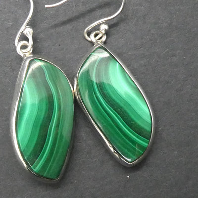 Malachite Earring | Freeform Cabochons | Bezel Set | 925 Sterling Silver | Empower the Feminine | Detox | Empower | Crystal Heart Melbourne Australia since 1986