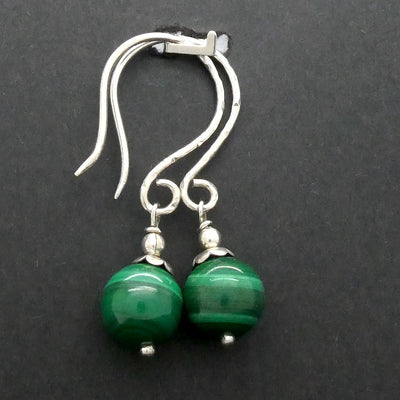 Malachite Earring | 14 mm Beads | Silver Findings | 925 Sterling Silver | Empower the Feminine | Detox | Empower | Crystal Heart Melbourne Australia est 1986