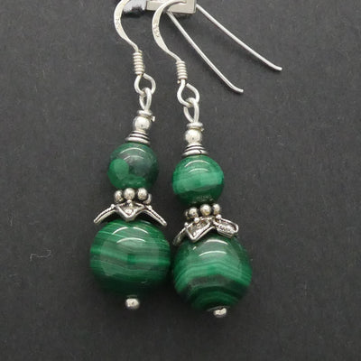 Malachite Earring | 6,10 mm Beads | Silver Findings | 925 Sterling Silver | Empower the Feminine | Detox | Empower | Crystal Heart Melbourne Australia est 1986