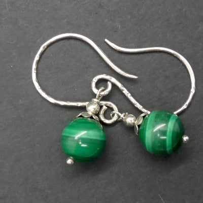Malachite Earring | 14 mm Beads | Silver Findings | 925 Sterling Silver | Empower the Feminine | Detox | Empower | Crystal Heart Melbourne Australia est 1986